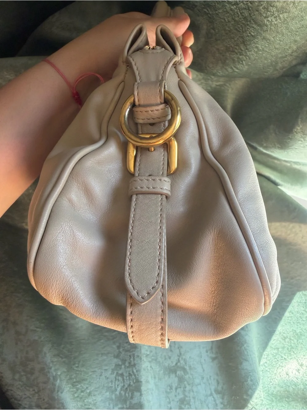 Prada Soft Calfskin Shopping Satchel in Sabbia with gold-tone hardware